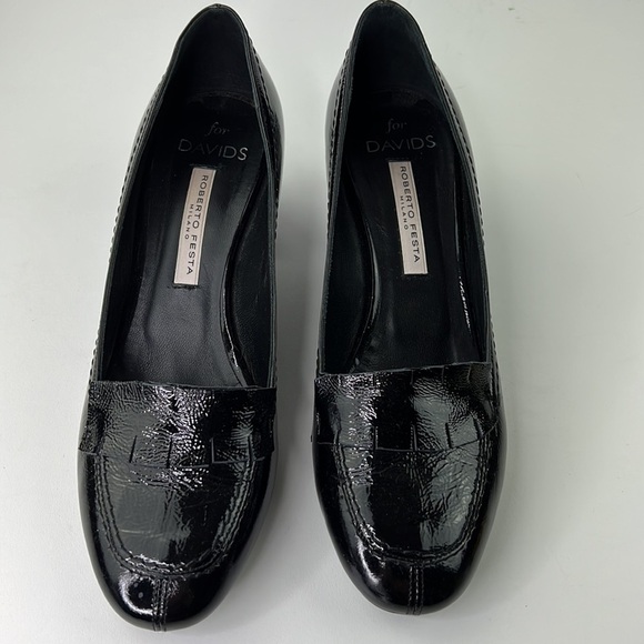 Roberto Festa for David's Black Patent Leather Heeled Loafer  Shoe - Picture 3 of 11